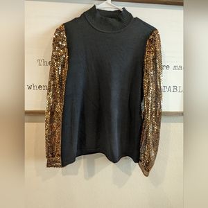 A Love Story black sweater/top with sequin sleeves